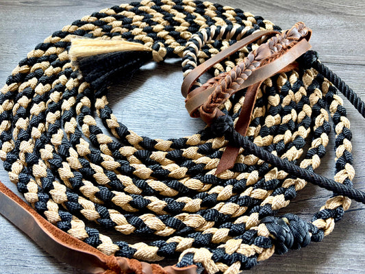 Lariat Hackamore and Mecate with Hanger - Fits most Horses - Brown and Black