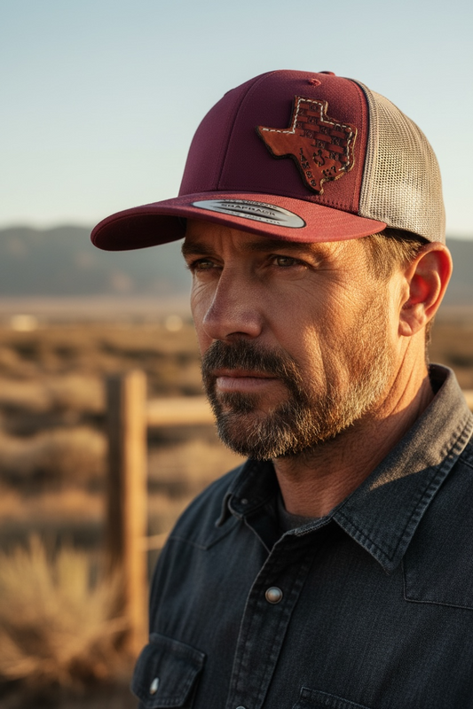 Personalized Leather State Patch Hat - Adult Snapback