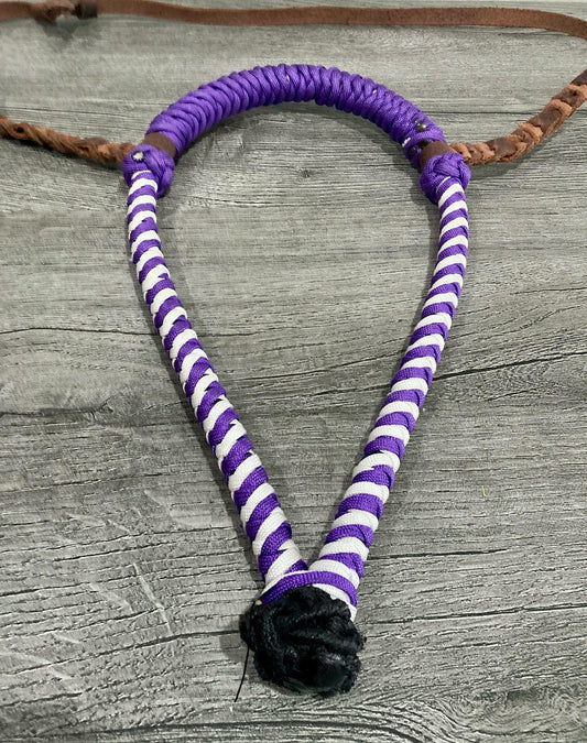 Lariat Hackamore and Mecate with Hanger - Fits most Horses - Braided Core - Purple and White
