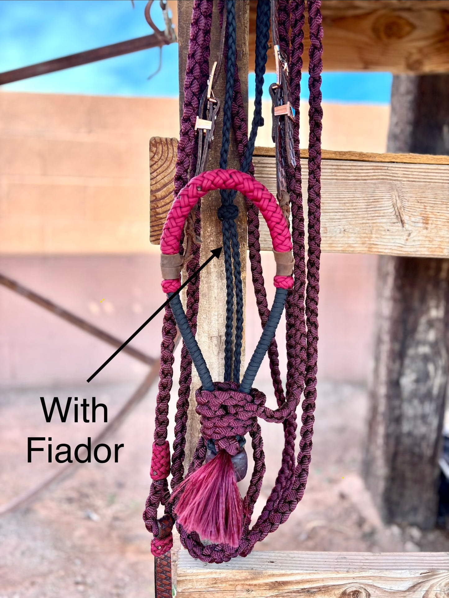 Lariat Hackamore and Mecate Full Setup: Fits most Horses - Color Burgundy