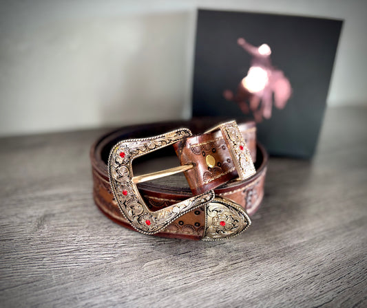 Handmade Leather Belt with Buckle, Western Cowgirl Belt - Hermann Oak Leather