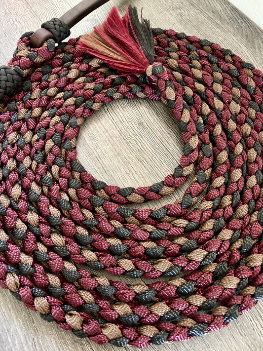 Mule Tape Mecate Color Burgundy, Brown, and Black - Does NOT include Hackamore - Popper style varies