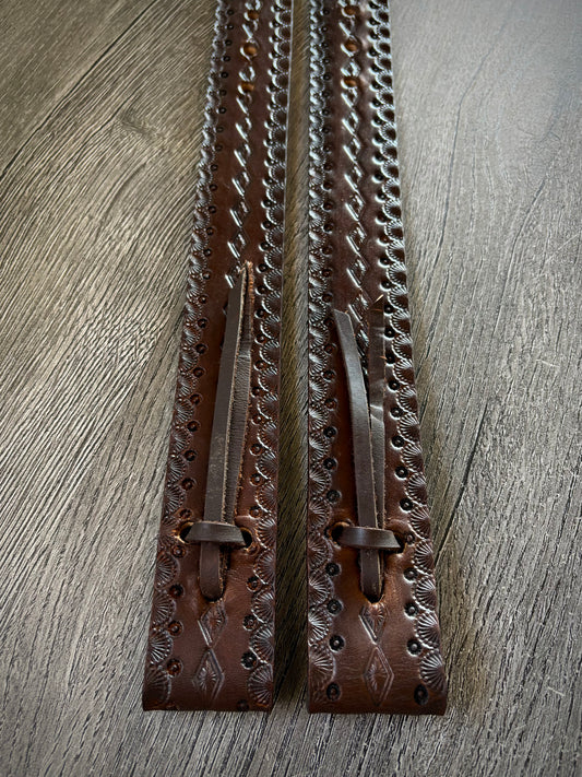 Off Billet Strap Set, Handmade Tooled Leather - Hermann Oak Leather