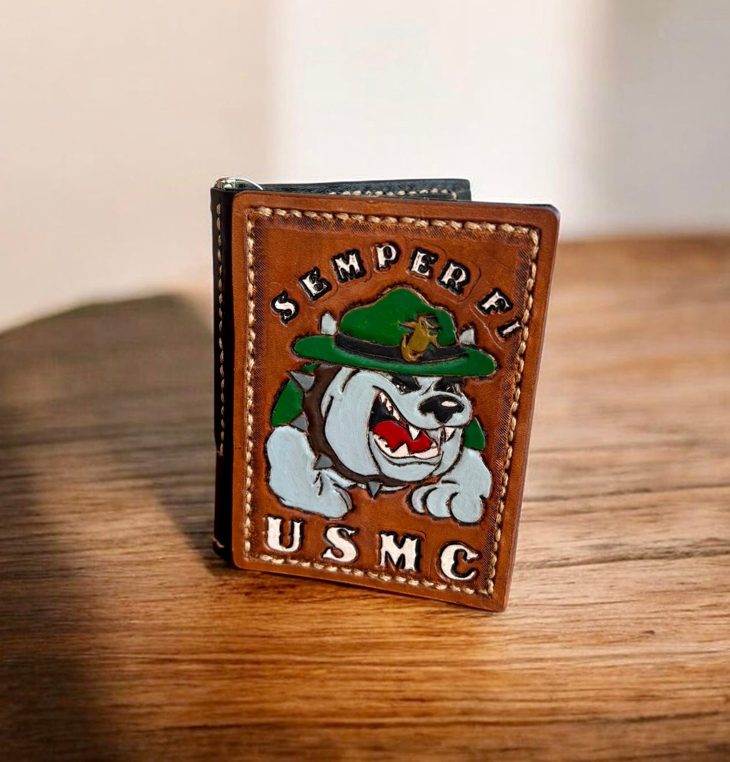 USMC Devil Dog Money Book Wallet - Hermann Oak Leather