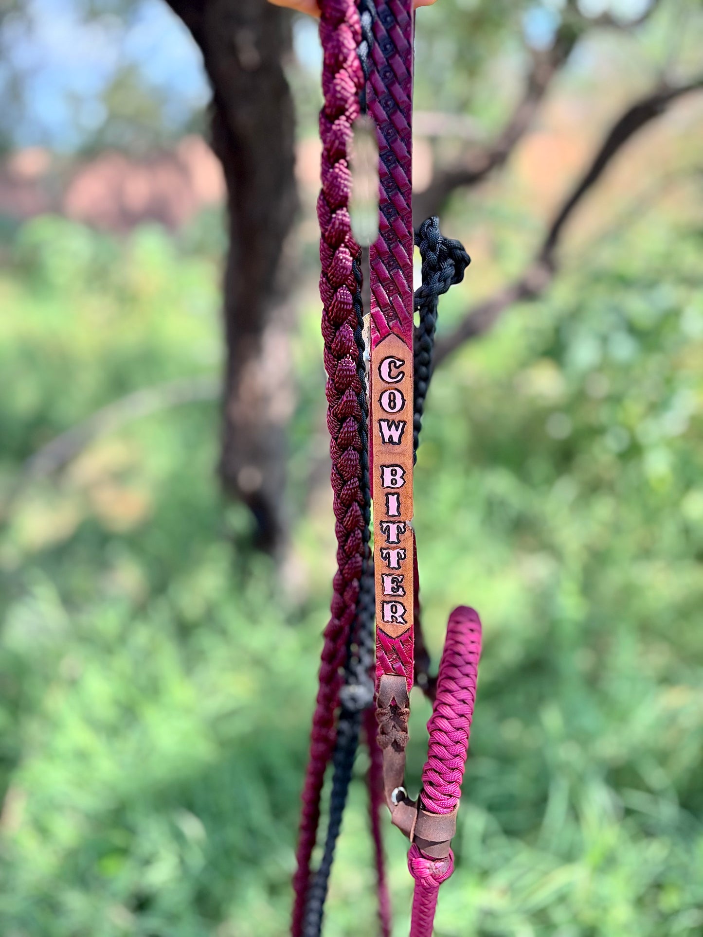 Personalized Hackamore and Mecate Set - Burgundy Color (Full Setup)