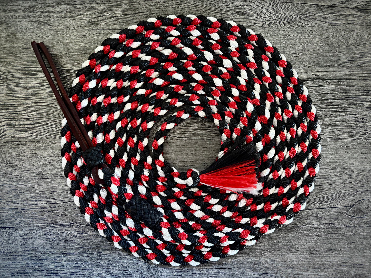 Mule Tape Mecate Color Black, Red, and White - Does NOT include Hackamore - Popper style varies