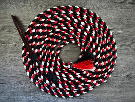 Mule Tape Mecate Color Black, Red, and White - Does NOT include Hackamore - Popper style varies