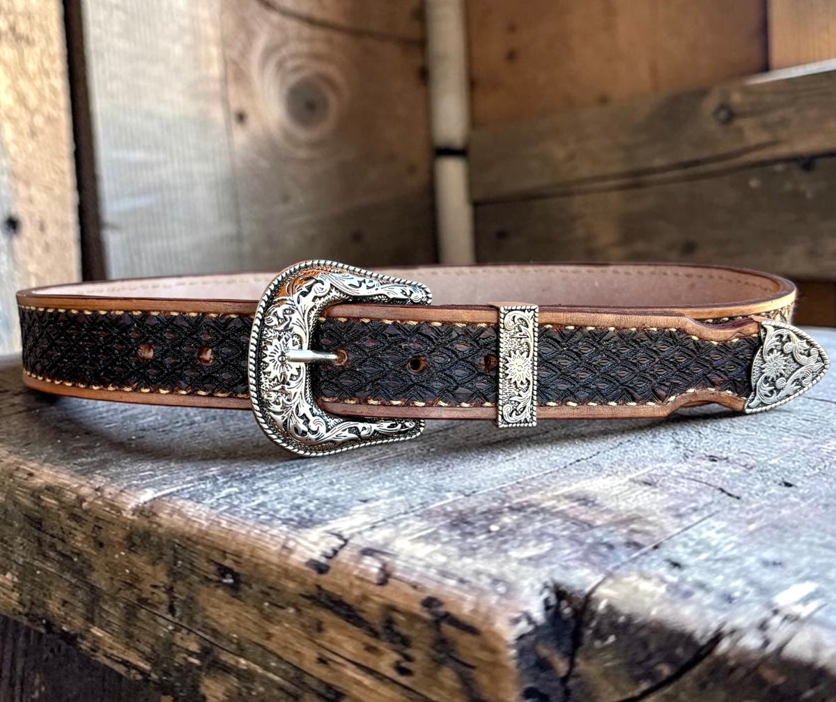 PERSONALIZE! Handmade Leather Belt with Buckle - Dragon Scale Pattern