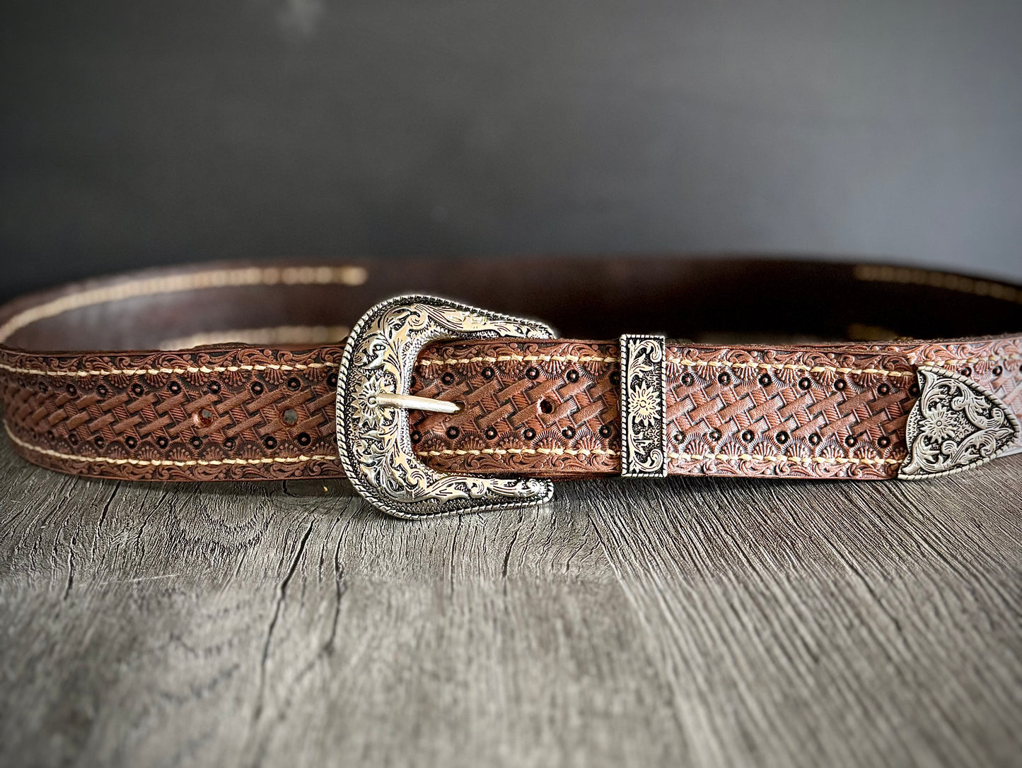 Handmade Leather Belt with Silver Buckle