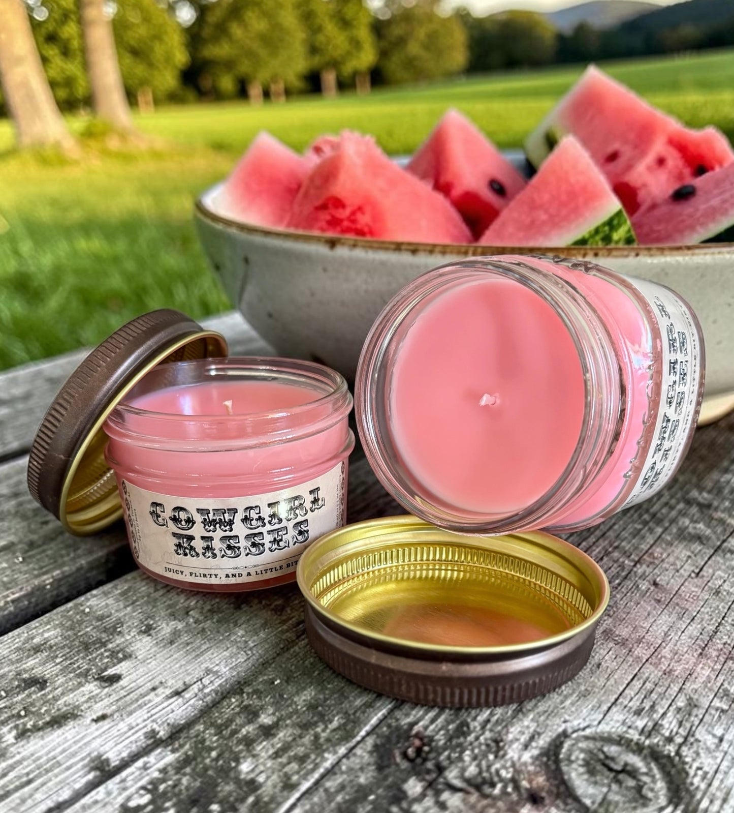 Cowgirl Kisses (Watermelon Scent): Western/Rustic Candles, Hand-Poured in Arizona, Coconut Apricot Soy Wax