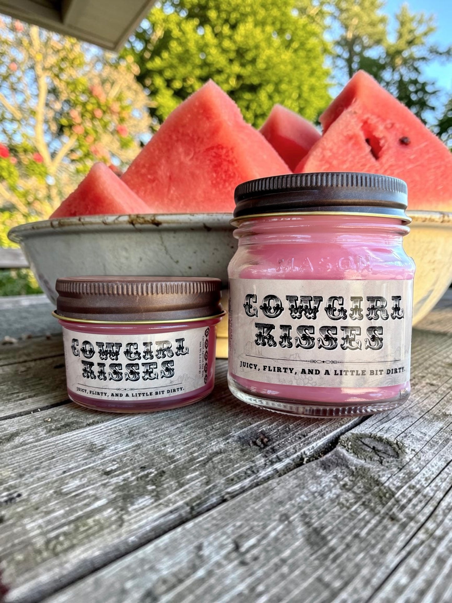 Cowgirl Kisses (Watermelon Scent): Western/Rustic Candles, Hand-Poured in Arizona, Coconut Apricot Soy Wax