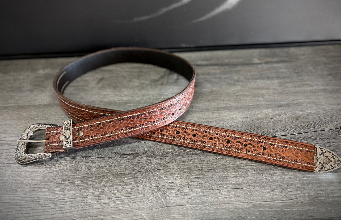 Handmade Leather Belt with Silver Buckle, Western Cowboy Belt, Western Gifts- Hermann Oak Leather