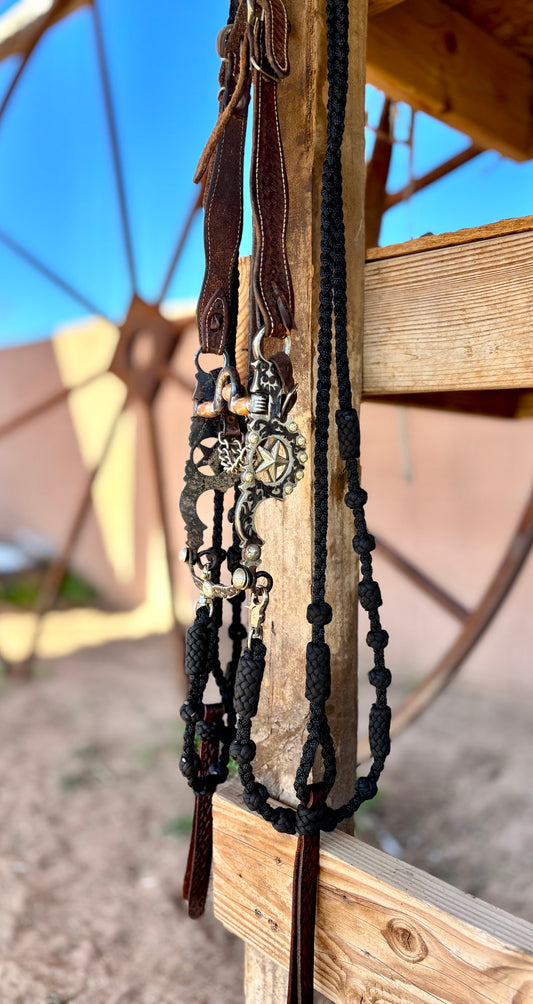 Mule Tape Split Reins, Round Braid with Buttons, - Assorted colors - Made to order (popper styles vary)