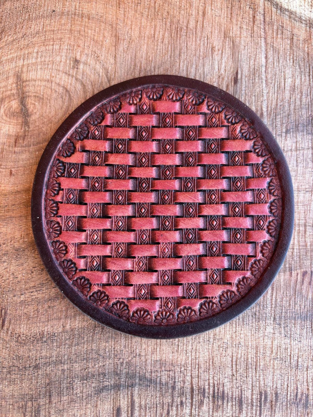 Handcrafted Leather Coasters Set of 4 - Mahogany stain