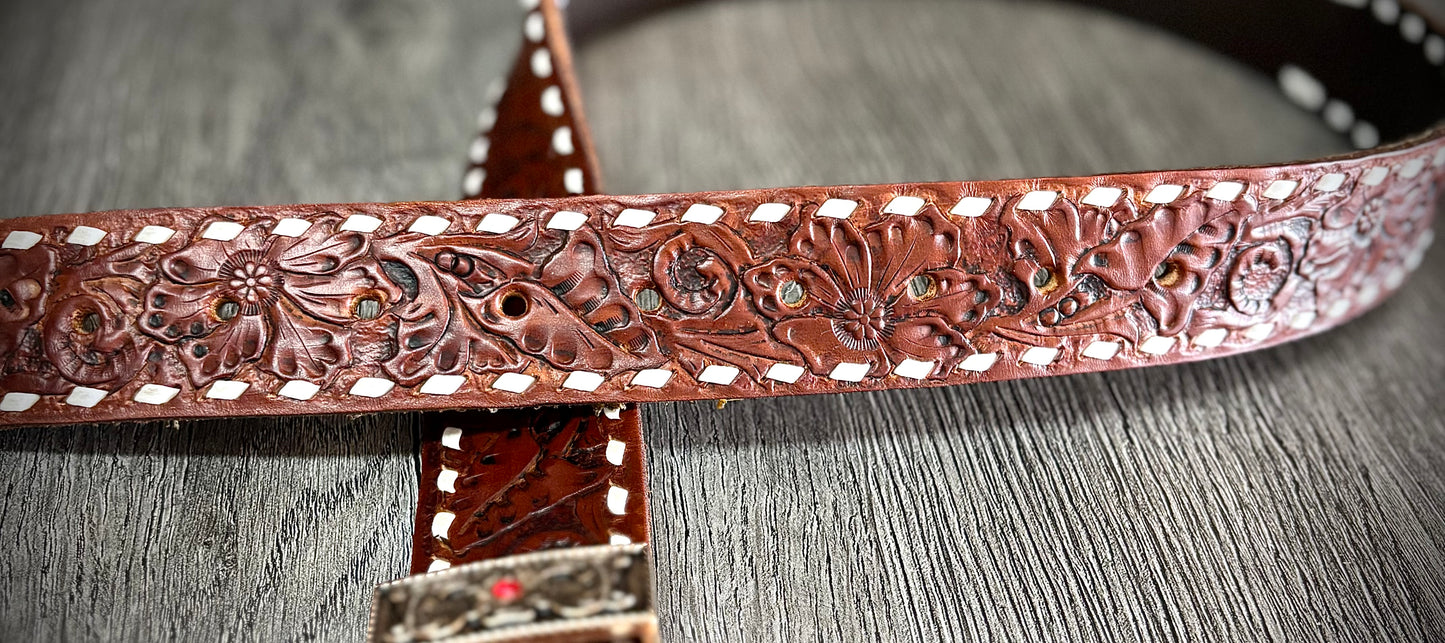 Handmade Leather Belt with Buckle, Sunflower/Floral