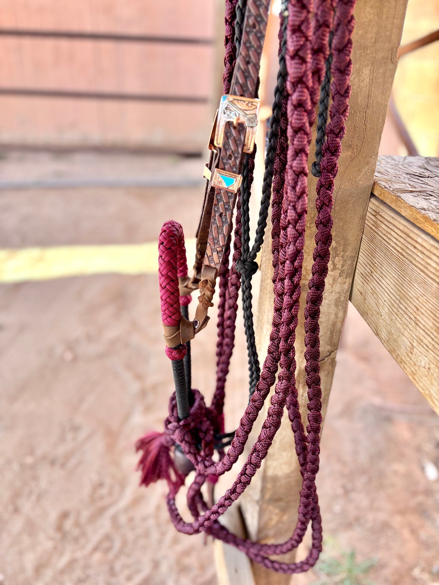 Lariat Hackamore and Mecate Full Setup: Fits most Horses - Color Burgundy