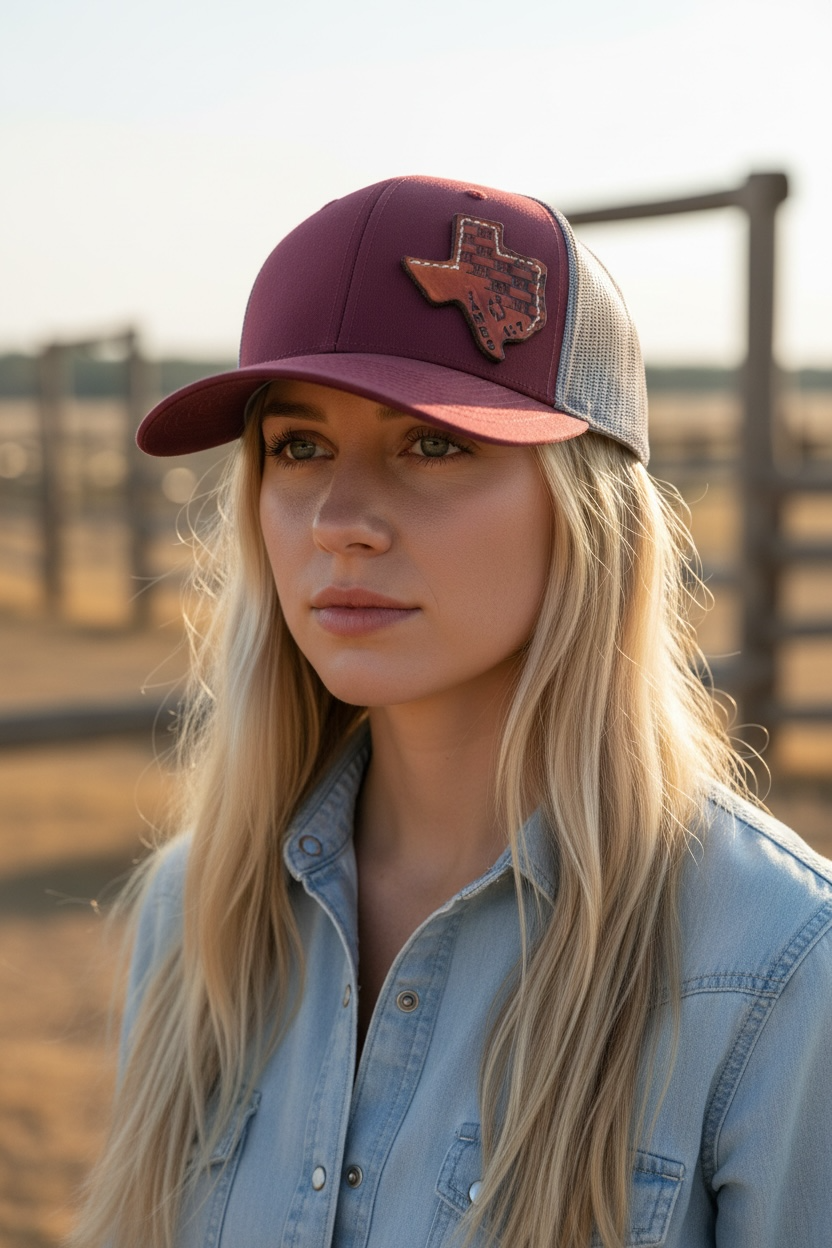 Personalized Leather State Patch Hat - Adult Snapback