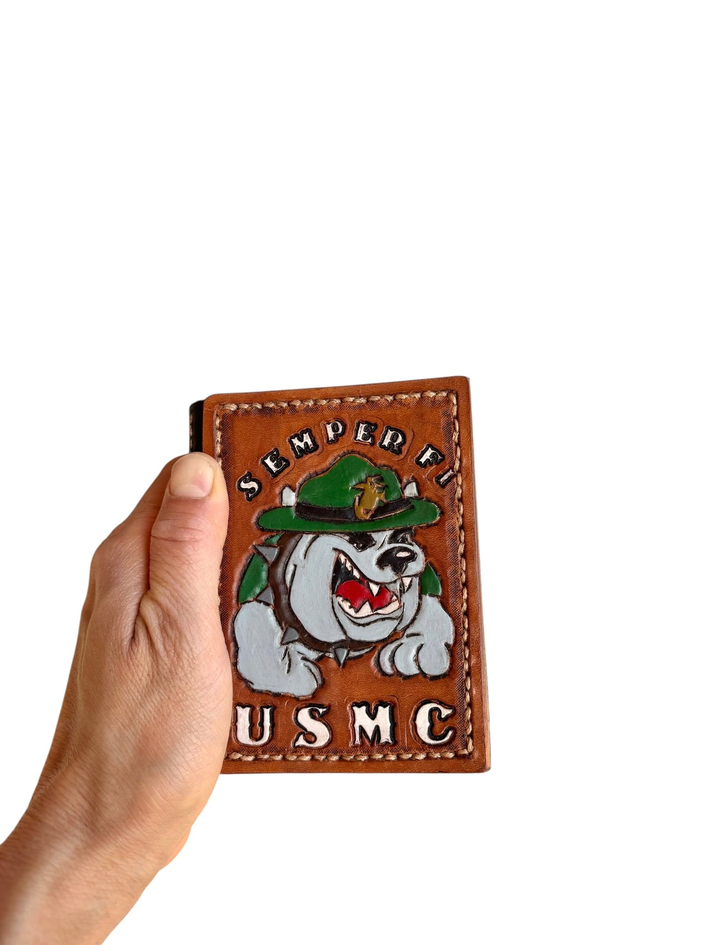 USMC Devil Dog Money Book Wallet - Hermann Oak Leather