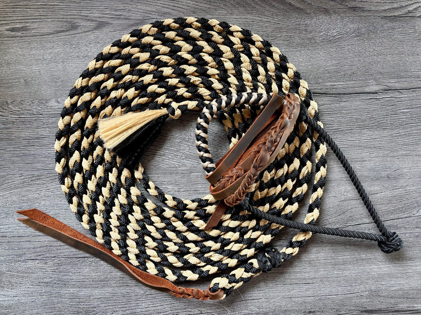 Lariat Hackamore and Mecate with Hanger - Fits most Horses - Brown and Black