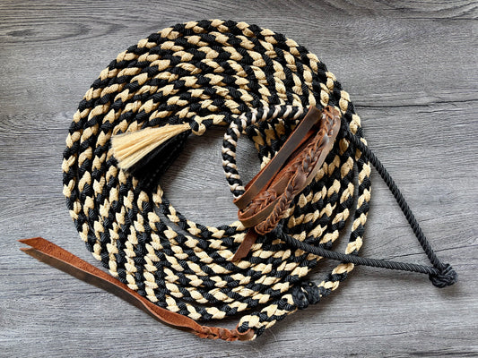 Lariat Hackamore and Mecate with Hanger - Fits most Horses - Brown and Black