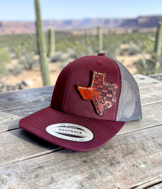 Personalized Leather State Patch Hat - Adult Snapback