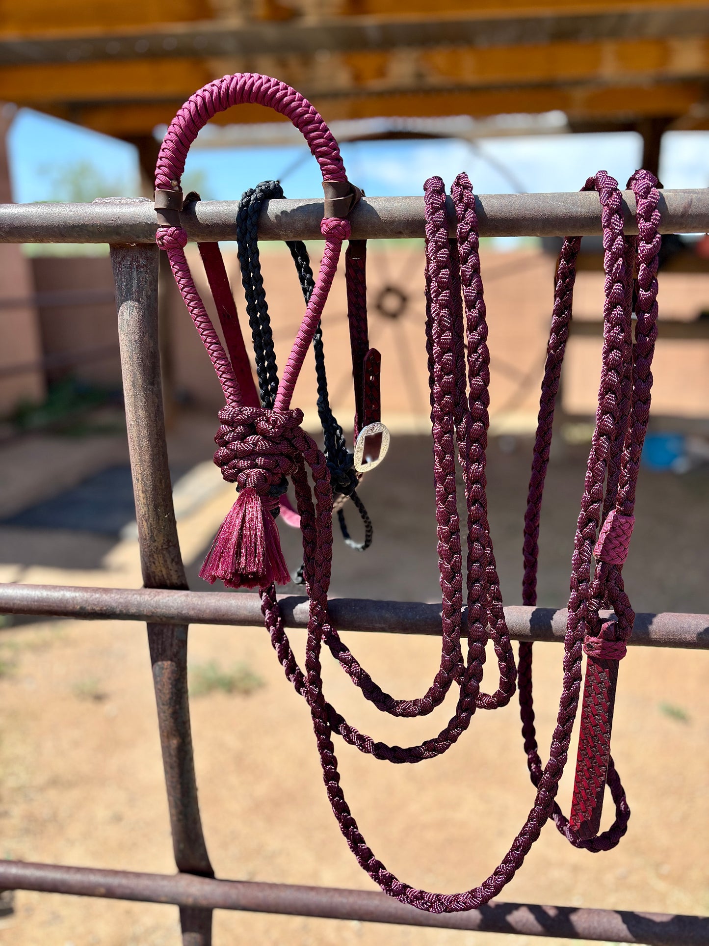 Personalized Hackamore and Mecate Set - Burgundy Color (Full Setup)