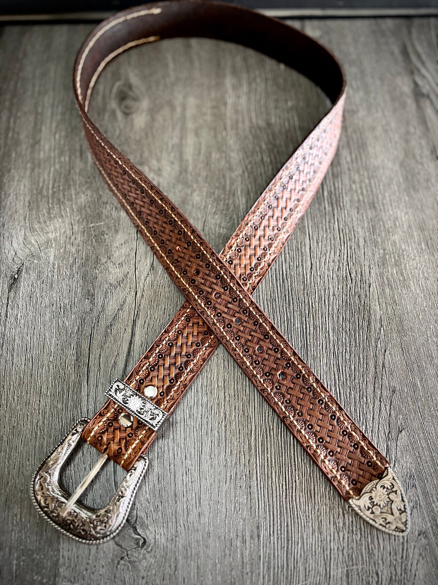 Handmade Leather Belt with Silver Buckle