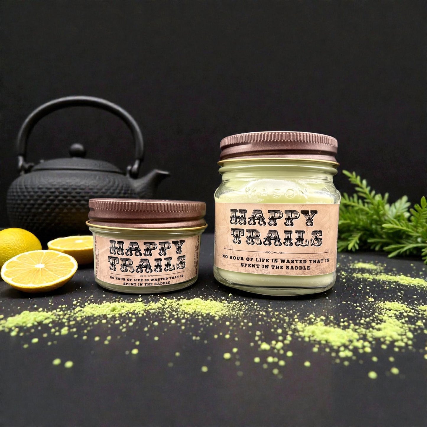 Happy Trails (Matcha and Bergamot Scent): Western/Rustic Candles, Hand-Poured in Arizona, Coconut Apricot Soy Wax