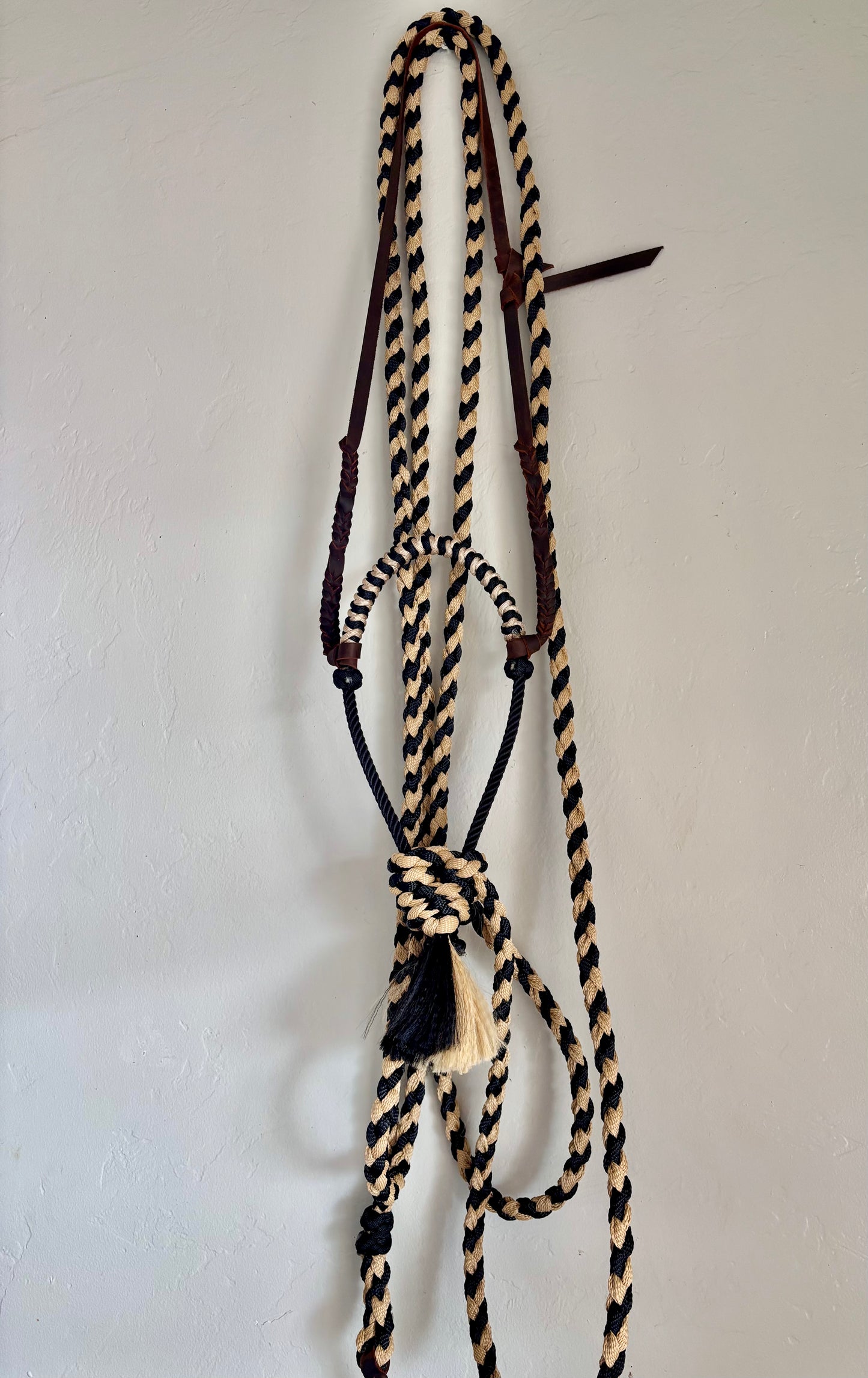 Lariat Hackamore and Mecate with Hanger - Fits most Horses - Brown and Black