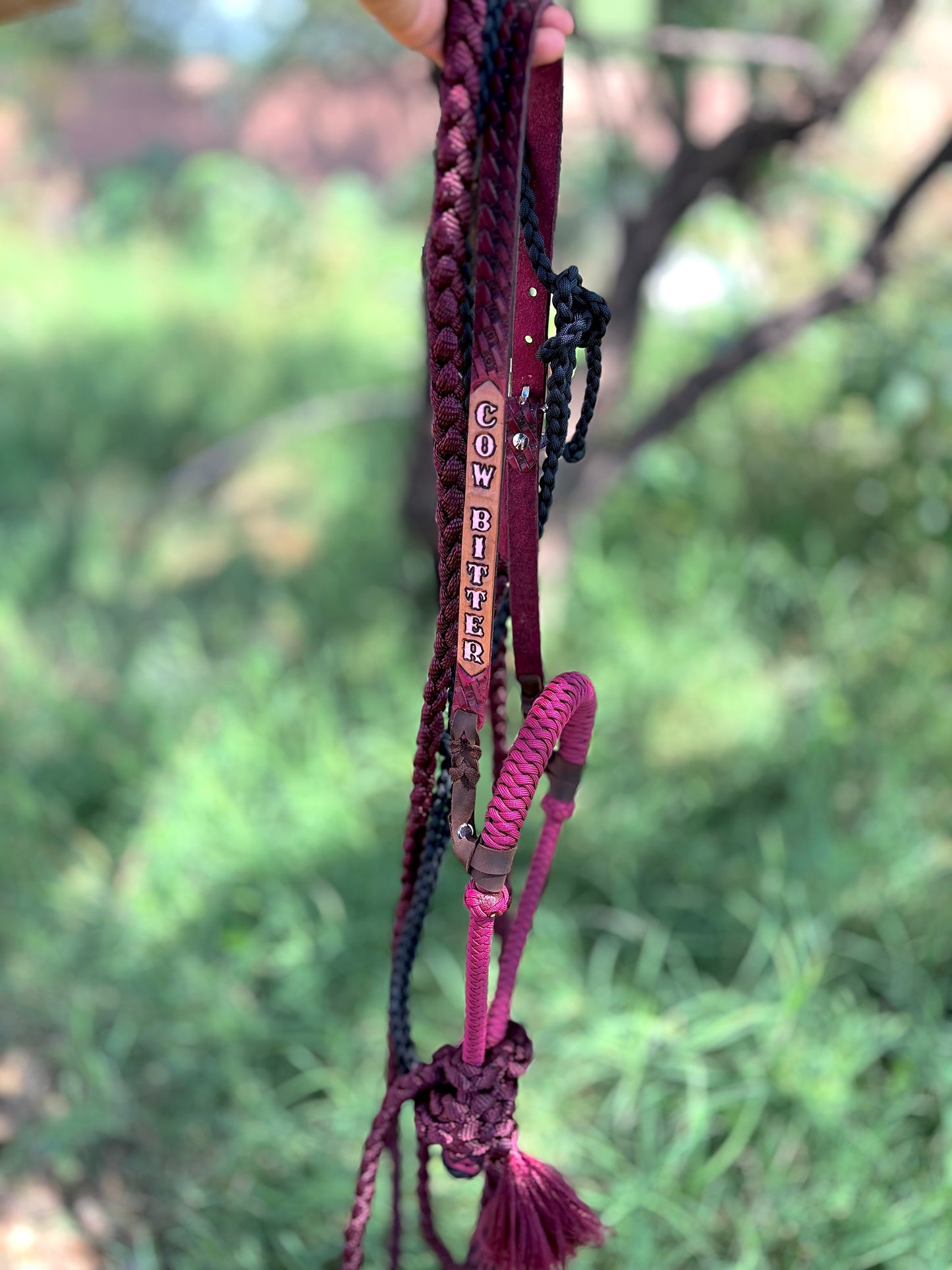 Personalized Hackamore and Mecate Set - Burgundy Color (Full Setup)