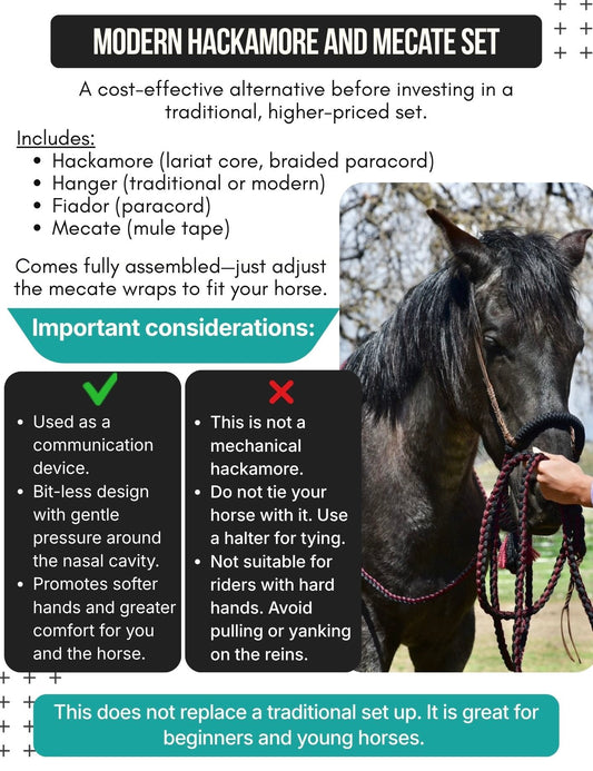 Lariat Hackamore and Mecate Set: Fits most Horses - All Burgundy (hanger and popper styles vary)