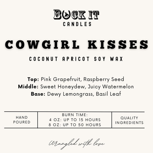 Cowgirl Kisses (Watermelon Scent): Western/Rustic Candles, Hand-Poured in Arizona, Coconut Apricot Soy Wax