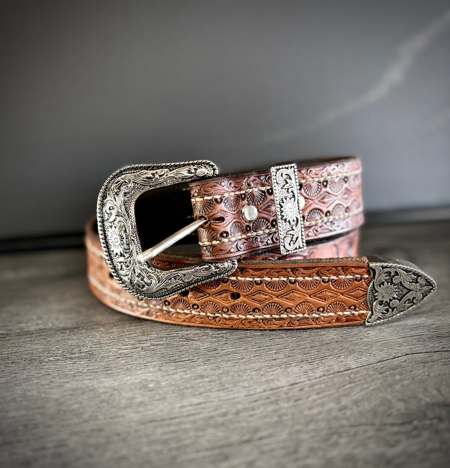 Handmade Leather Belt with Silver Buckle, Western Cowboy Belt, Western Gifts- Hermann Oak Leather