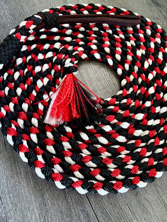 Mule Tape Mecate Color Black, Red, and White - Does NOT include Hackamore - Popper style varies