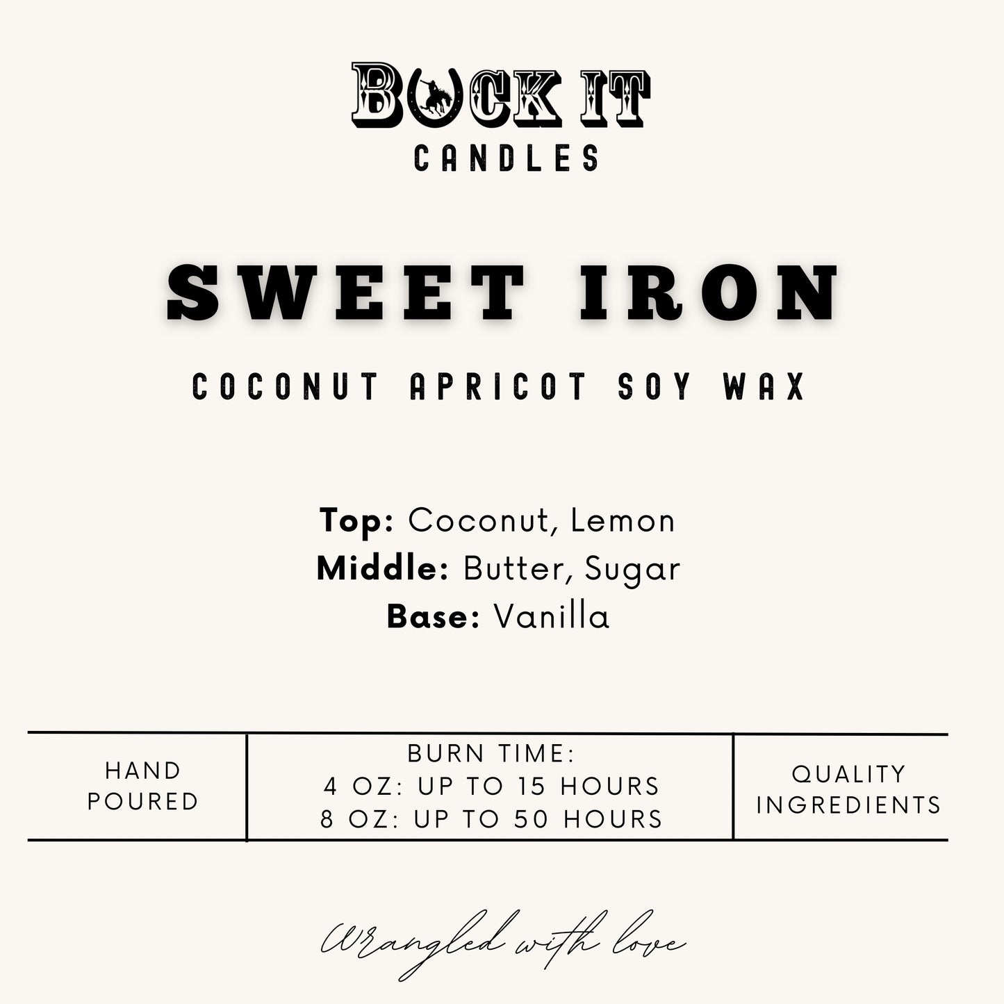 Sweet Iron (Cake Pop Scent): Western/Rustic Candles, Hand-Poured in Arizona, Coconut Apricot Soy Wax