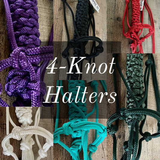 4-knot Rope Halters with 8ft Lead - Assorted colors - All sizes