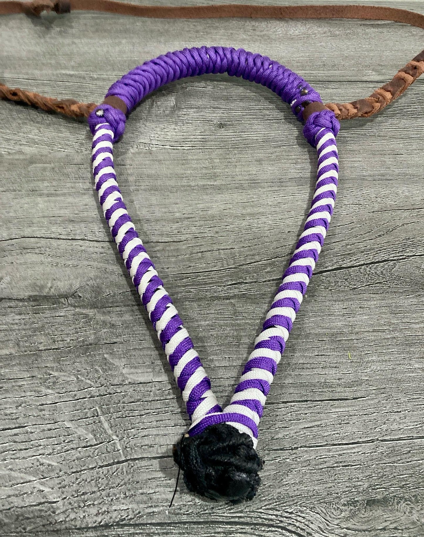 Lariat Hackamore and Mecate with Hanger - Fits most Horses - Braided Core - Purple and White