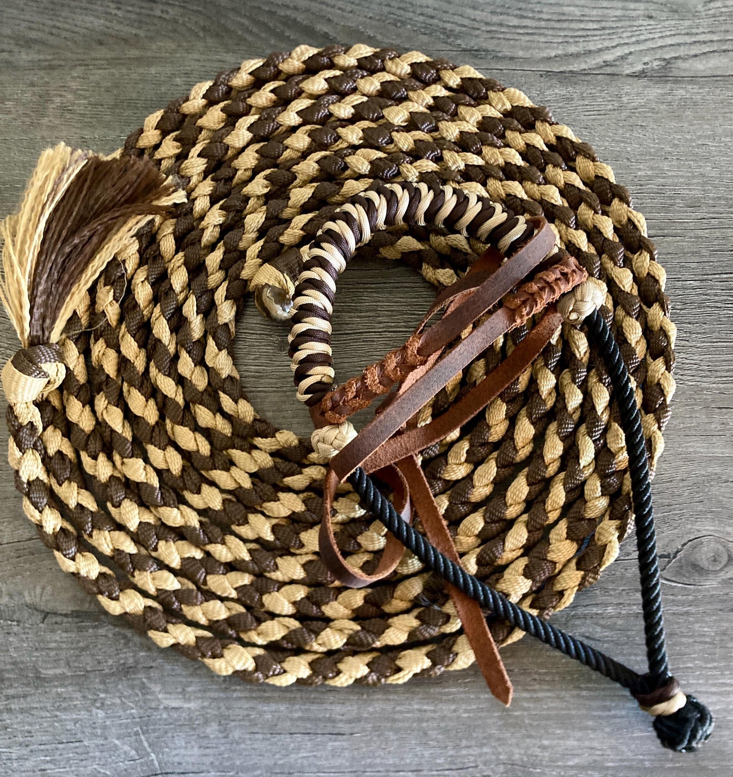 Lariat Hackamore and Mecate with Hanger - Fits most Horses - Brown and Tan