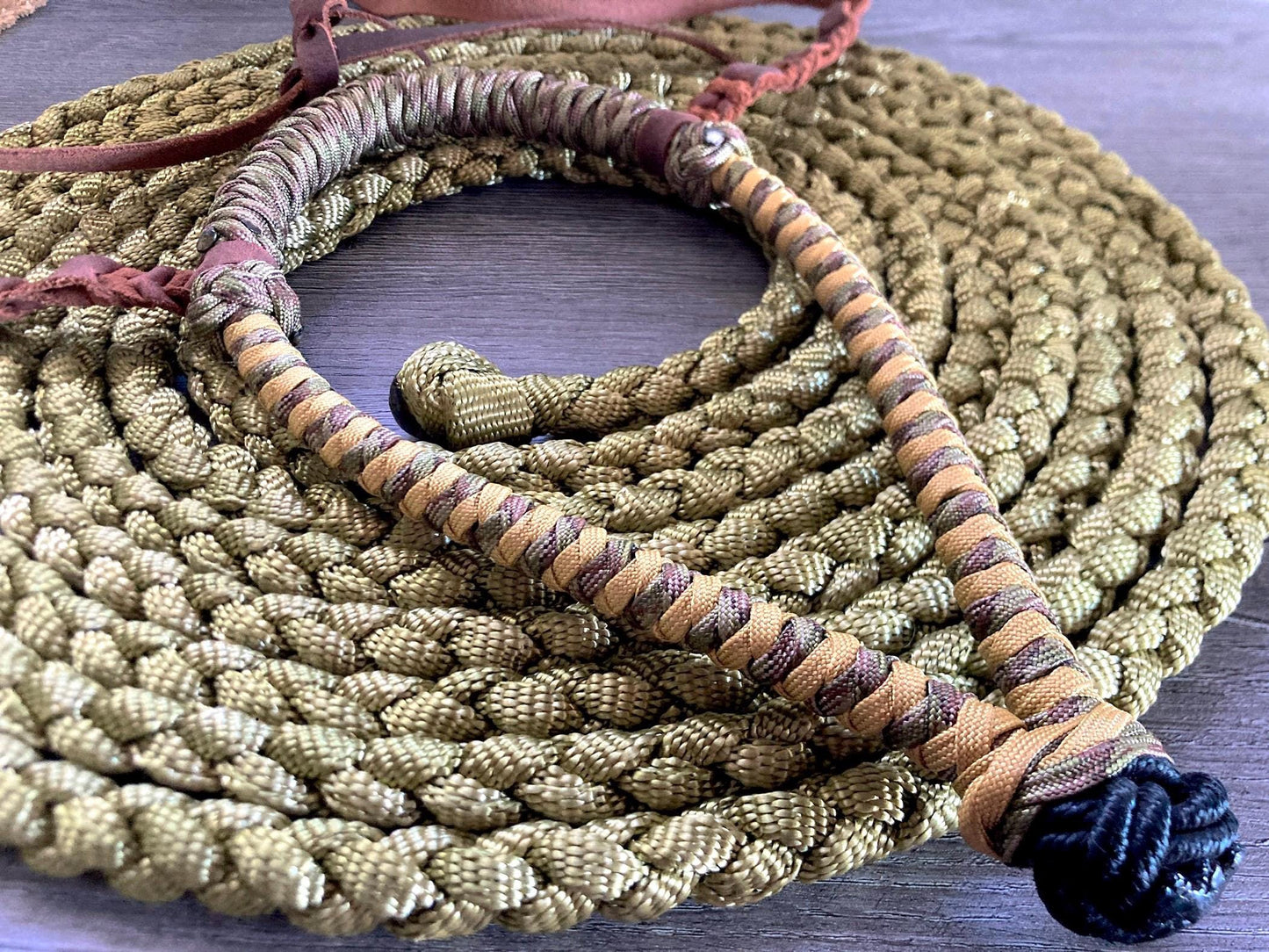 Lariat Hackamore and Mecate with Hanger - Fits most Horses - Braided Core - Camo and Gold