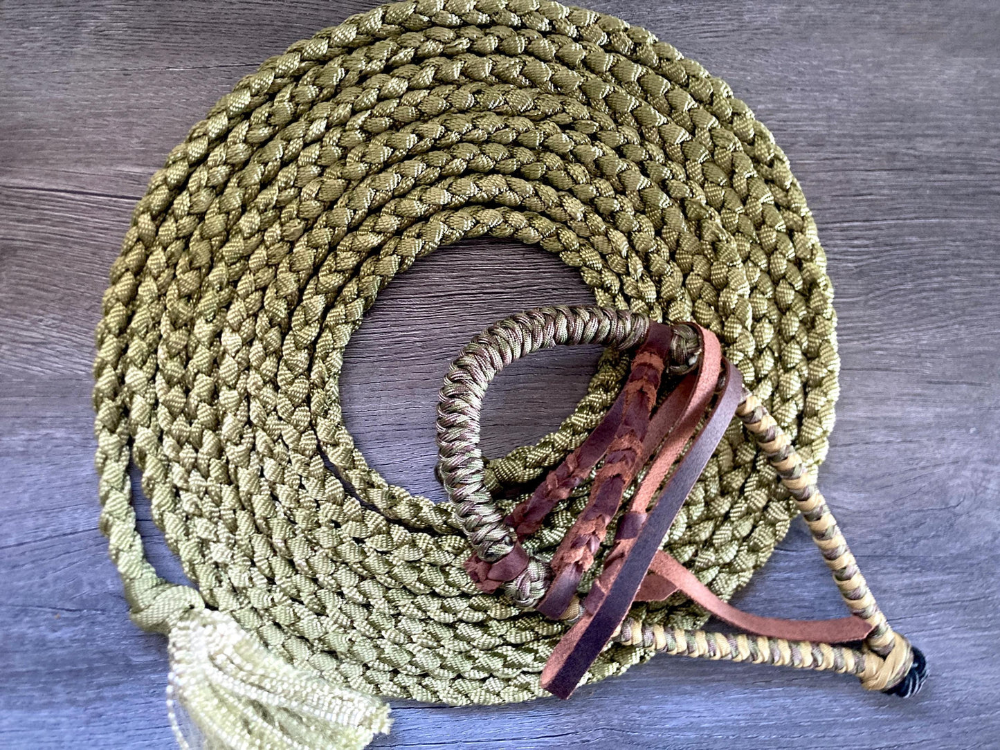 Lariat Hackamore and Mecate with Hanger - Fits most Horses - Braided Core - Camo and Gold