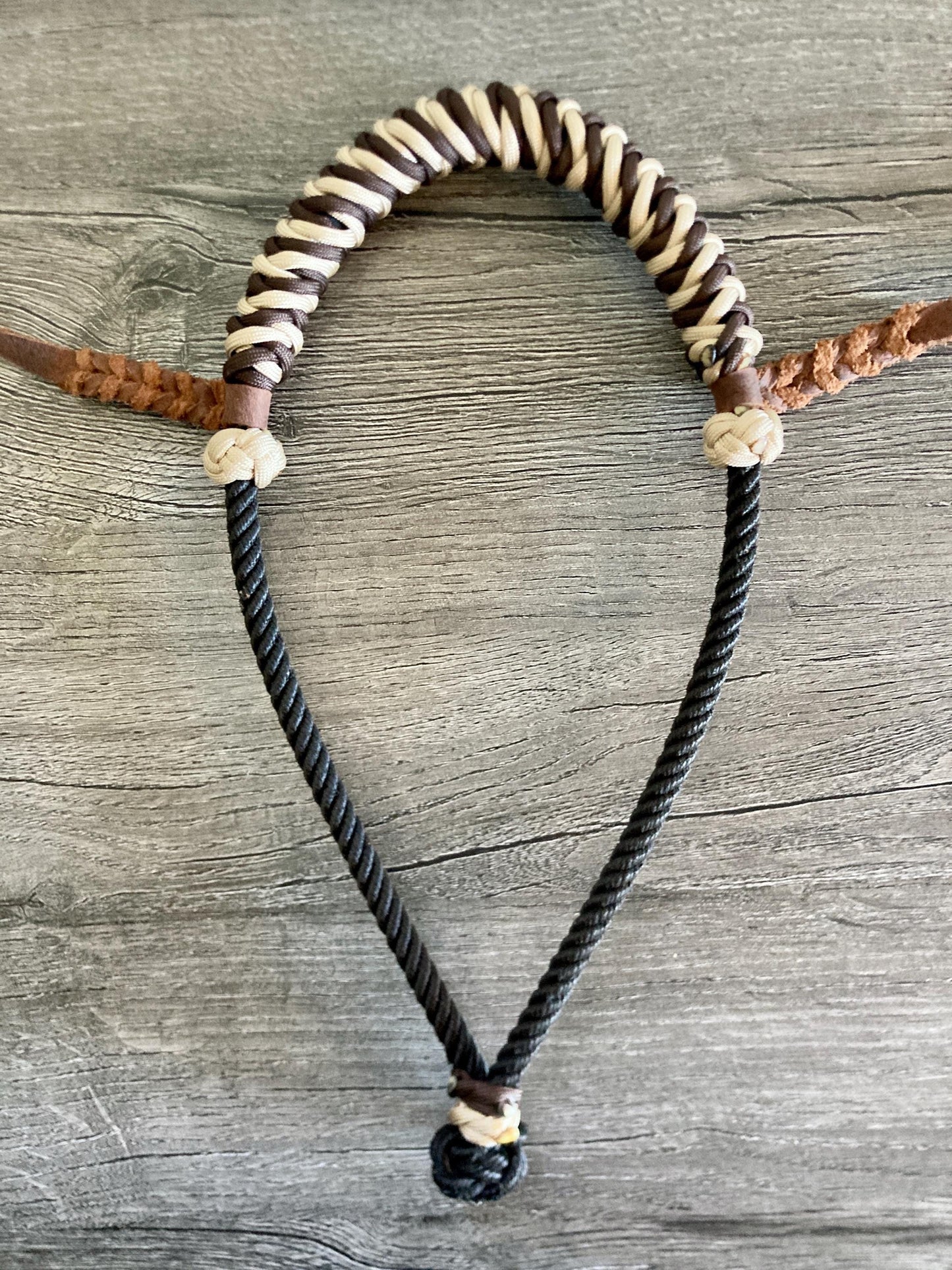 Lariat Hackamore and Mecate with Hanger - Fits most Horses - Brown and Tan
