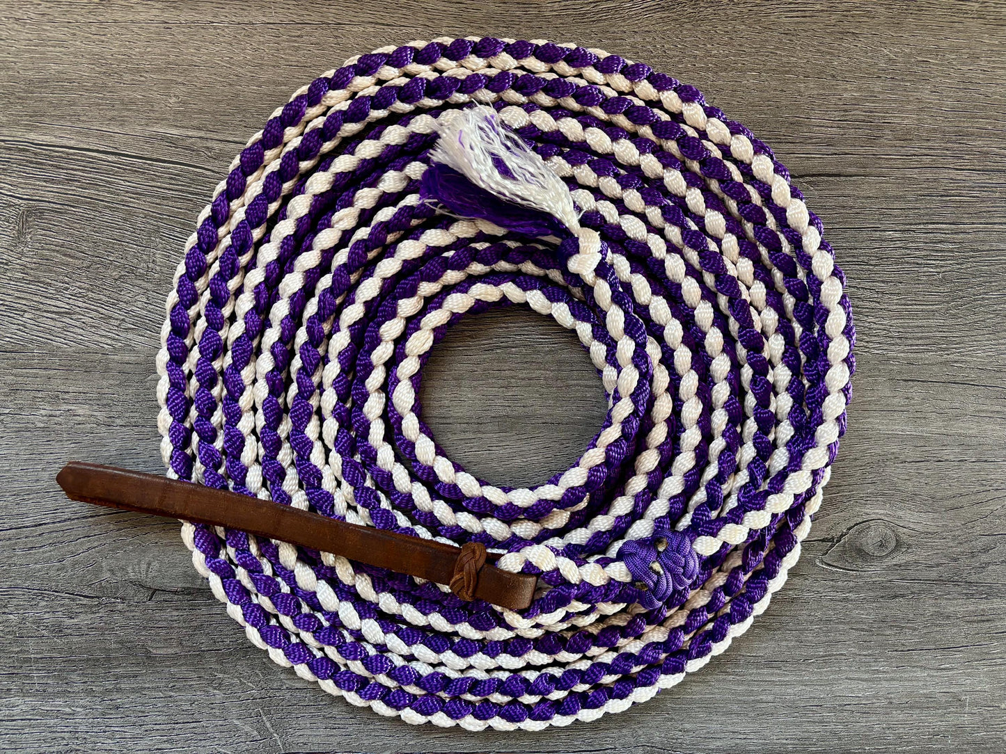 Mule Tape Mecate Rein for Hackamore- Color Purple and White - Does NOT include Hackamore
