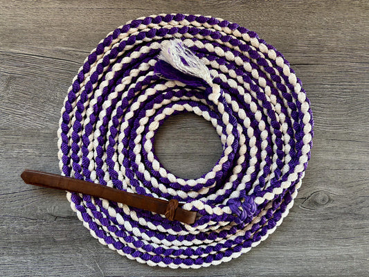 Mule Tape Mecate Rein for Hackamore- Color Purple and White - Does NOT include Hackamore
