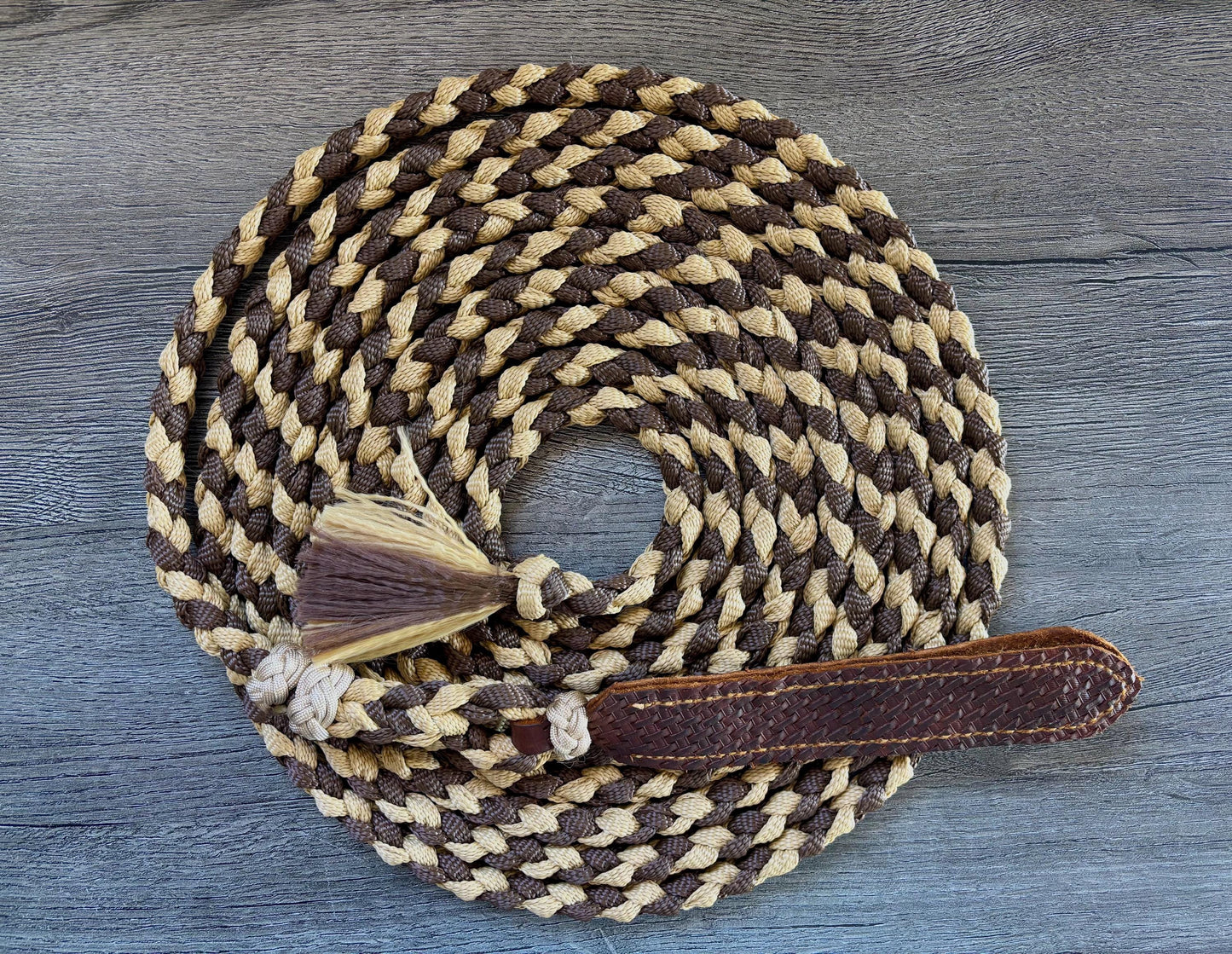 Mule Tape Mecate Rein for Hackamore- Color Brown and Tan - Does NOT include Hackamore