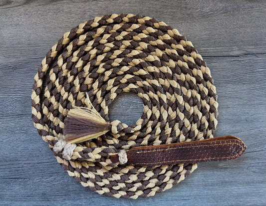 Mule Tape Mecate Rein for Hackamore- Color Brown and Tan - Does NOT include Hackamore