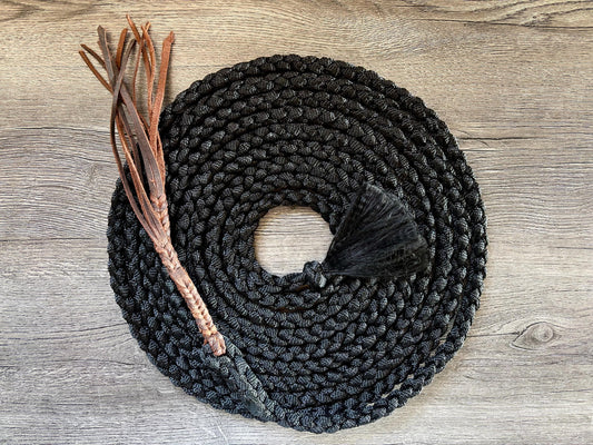 Mule Tape Mecate Rein for Hackamore- Color Black - Does NOT include Hackamore