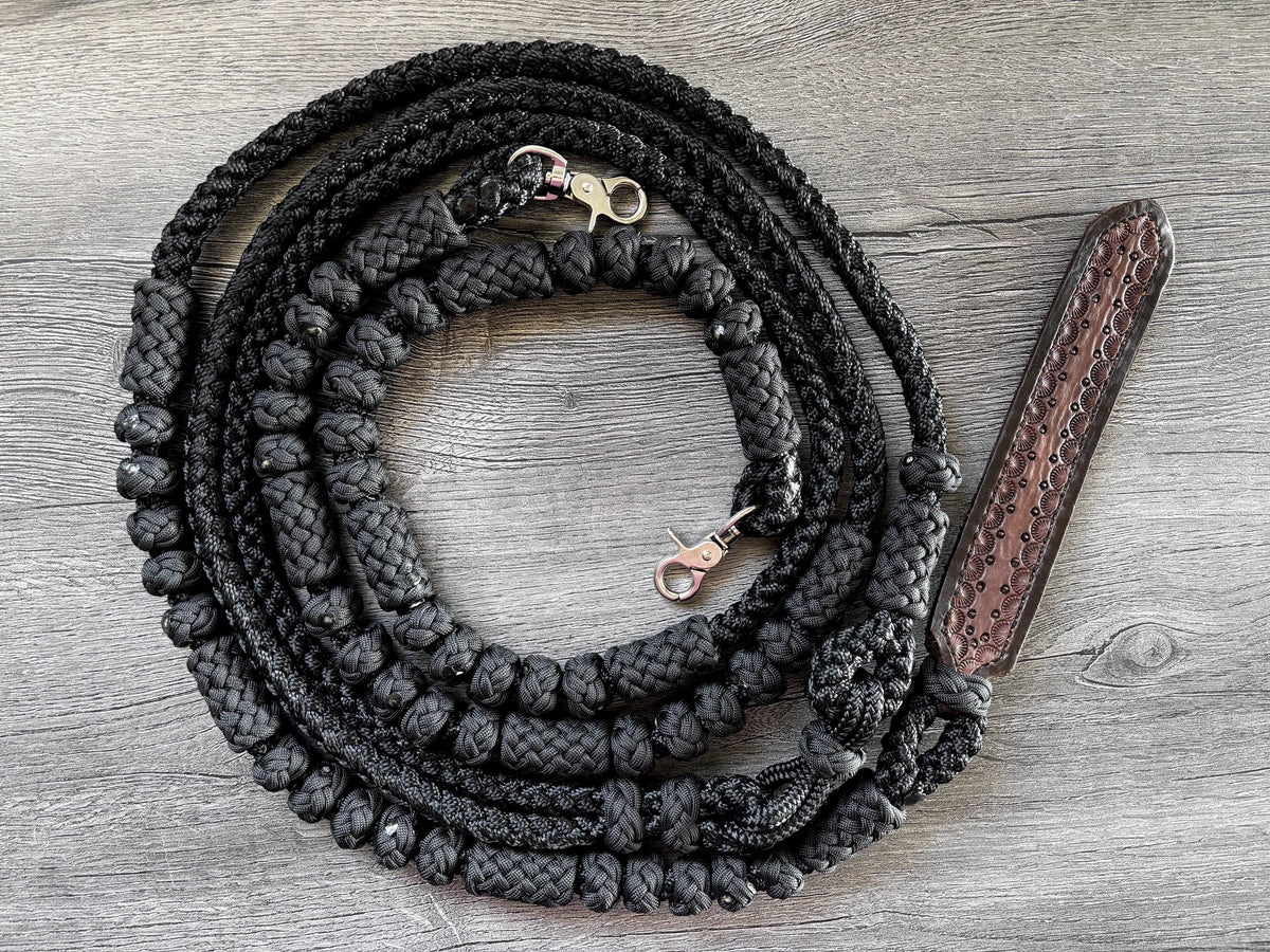 Mule Tape Romal Reins, 8 strand braid, 30oz, 60 button Romal Reins - M ...
