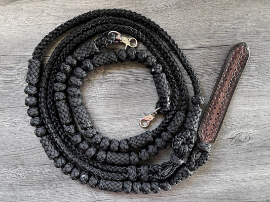 Mule Tape Romal Reins, 8 strand braid, 30oz, 60 button Romal Reins - Made to order - Assorted colors