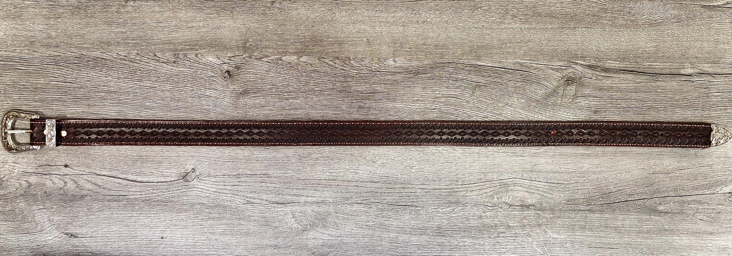 Handmade Leather Belt with Silver Buckle, Tooled Leather Belt, Western Belt, Western Cowboy Belt, Western Gifts- Mahogany Stain, Hermann Oak
