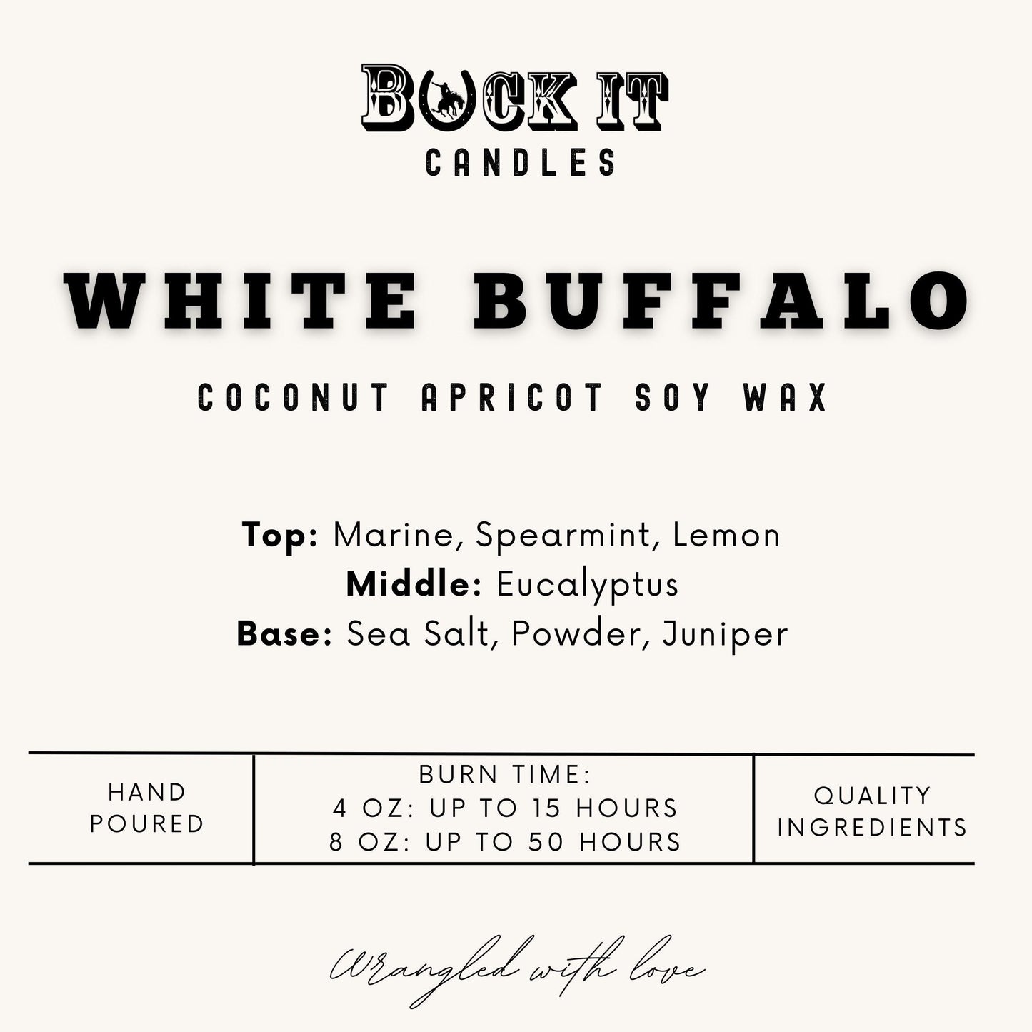 White Buffalo (Eucalyptus Scent): Western Candles, Rustic Candles, Hand-Poured in Arizona, Coconut Apricot Soy Wax
